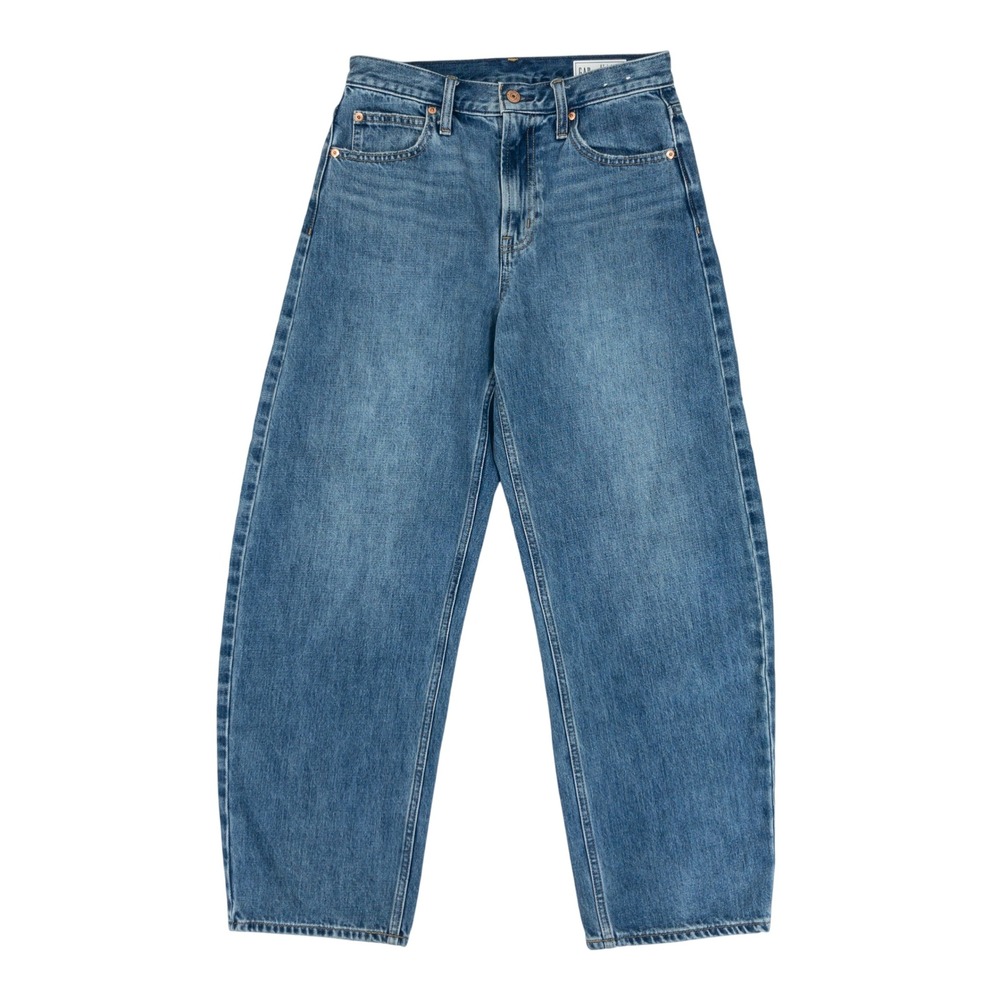 Gap Barrel High Rise Jeans Womens Size 27 4R Indigo Blue Denim Tapered Leg - Picture 1 of 16
